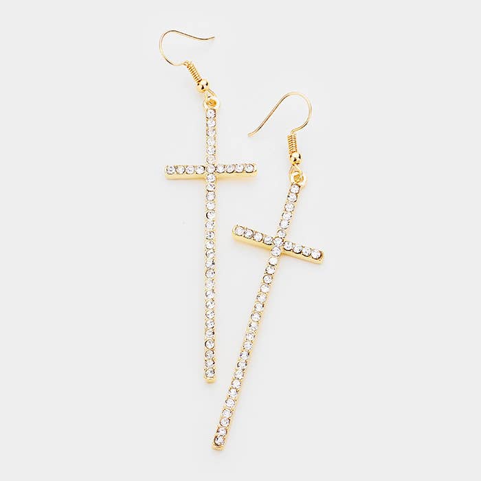 Crystal Embellished Cross Dangle Earrings