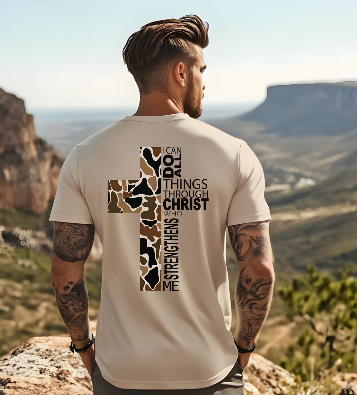 I Can Do All Things Through Christ Camo Cross Christian T-Shirt