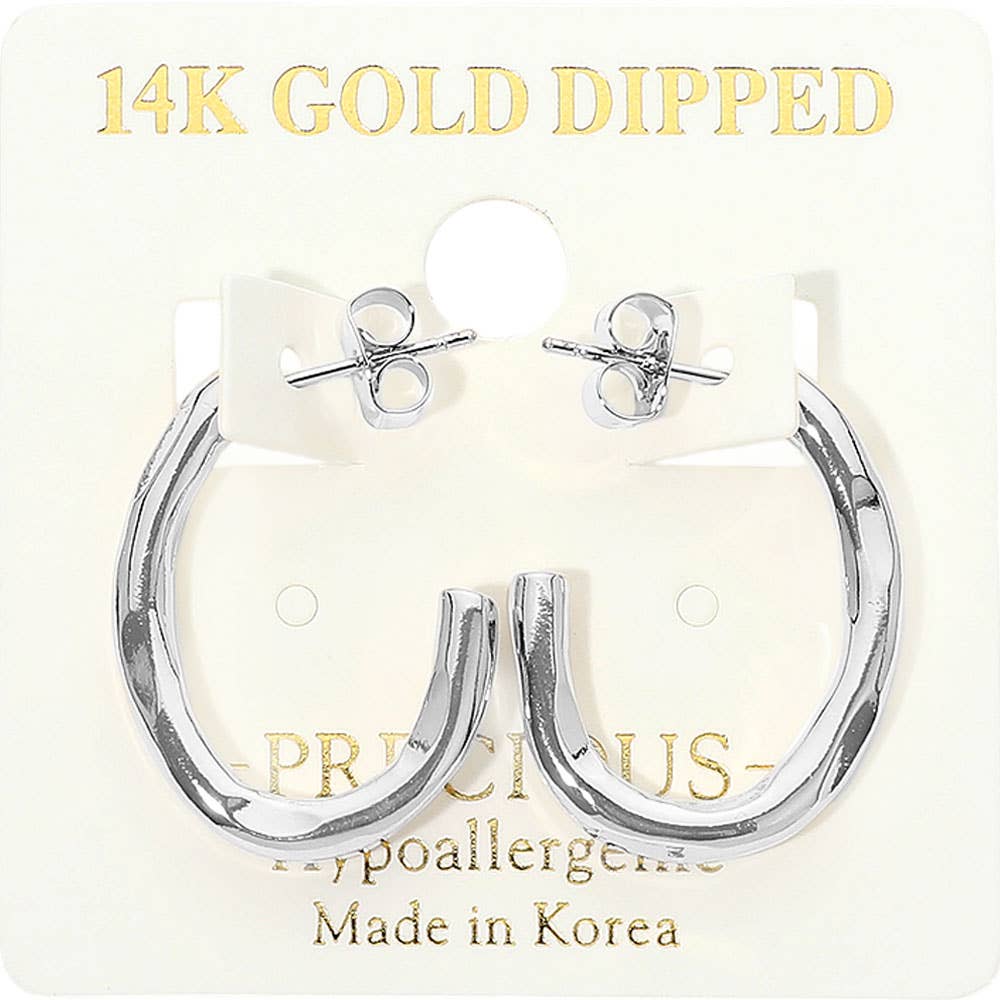 14K Gold Dipped Hypoallergenic Sculpted Open Oval Hoop Earrings