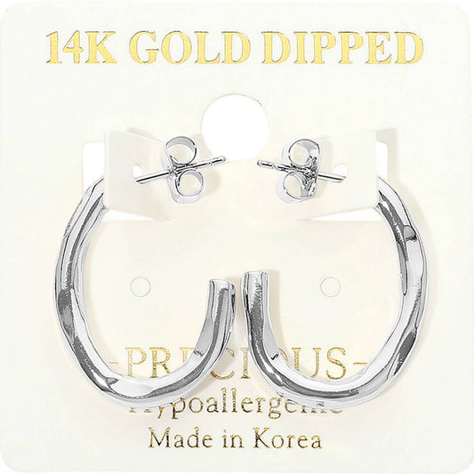 14K Gold Dipped Hypoallergenic Sculpted Open Oval Hoop Earrings
