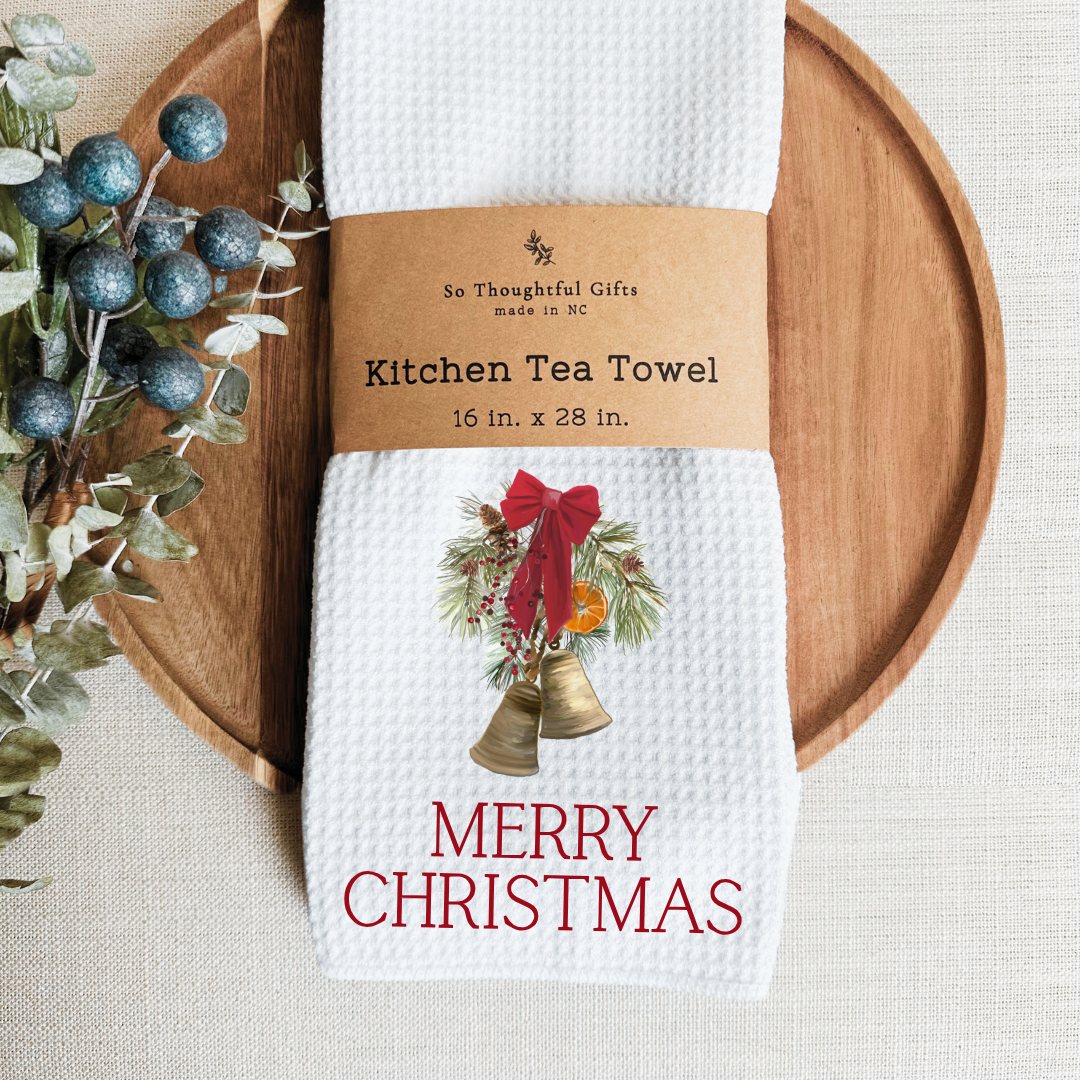 Christmas Dish Towel - Merry Christmas Bells | Kitchen Towel