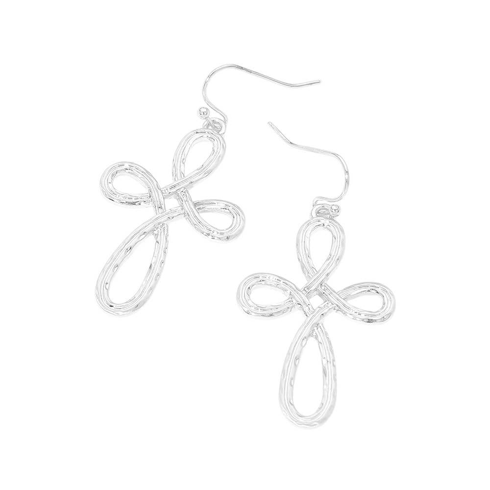 Metal Cross Loop Charm Drop Dangle Earrings