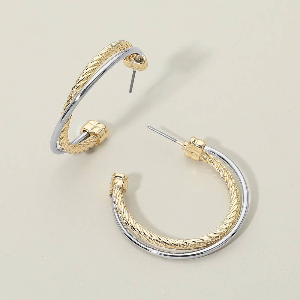 Two Tone Twisted Metal Hoop Earrings