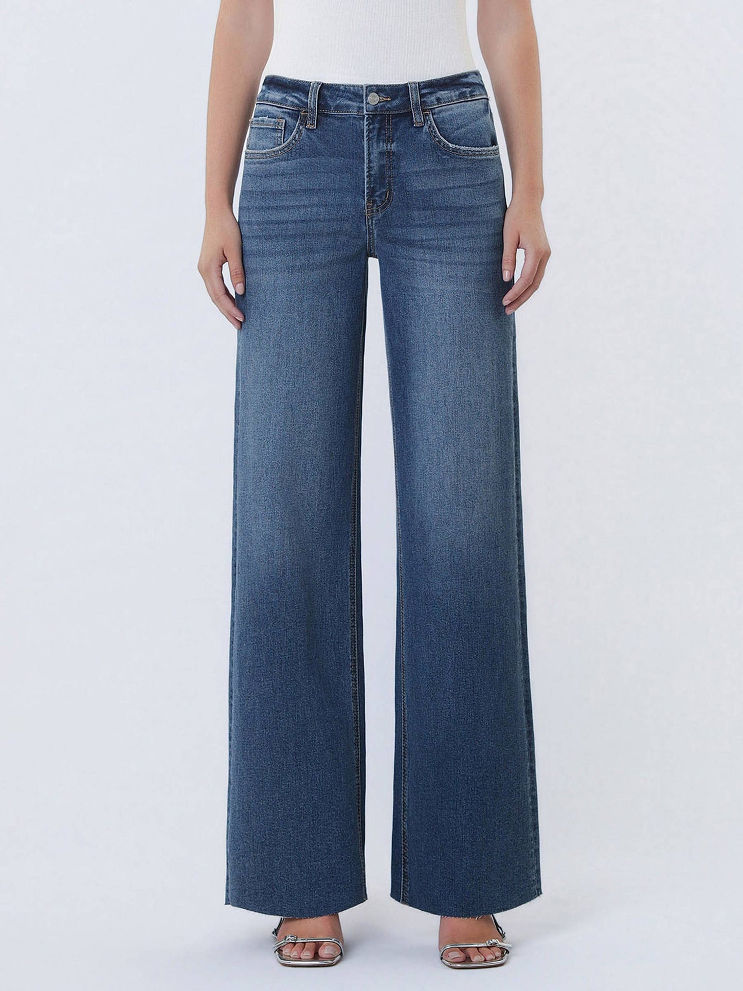 LOVERVET HIGH RISE DARK WASH CLEAN CUT RAW HEM WIDE JEANS LV1134