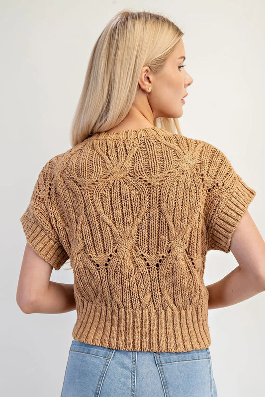EE:SOME Cable Knit Short Sleeve Sweater Top