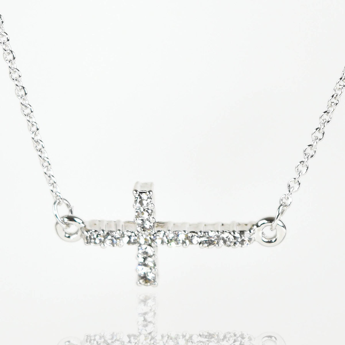 Crystal Cross Necklace – Silver Sideways Cross Pendant