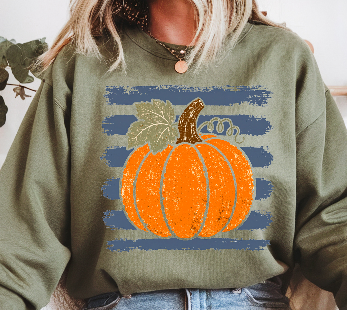 FALL PUMPKIN BLUE STRIPE
