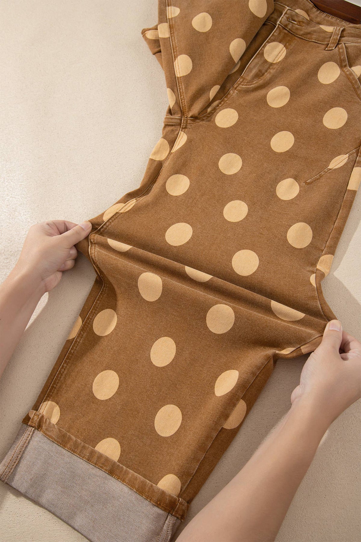 Casual Polka Dot Plus Size Ankle-Length Regular Jeans: Brown