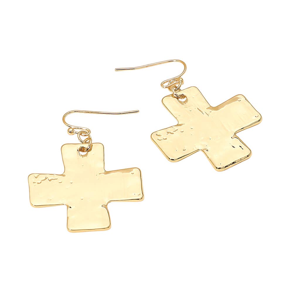 Hammered Metal Cross Dangle Earrings