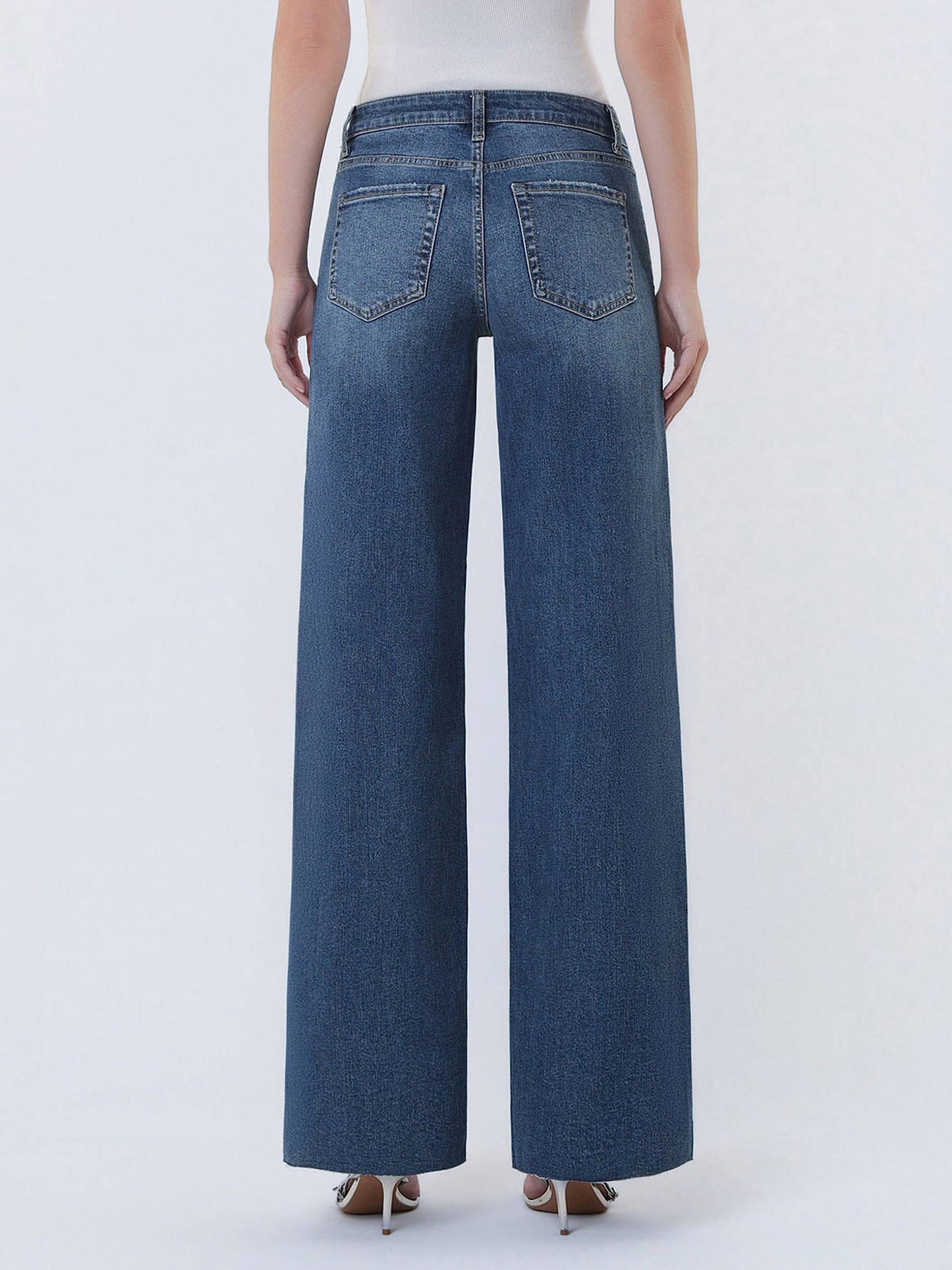 LOVERVET HIGH RISE DARK WASH CLEAN CUT RAW HEM WIDE JEANS LV1134