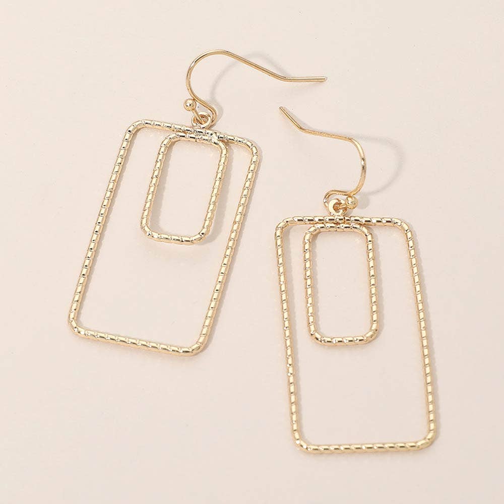 Geometric Rectangle Double Frame Drop Earrings
