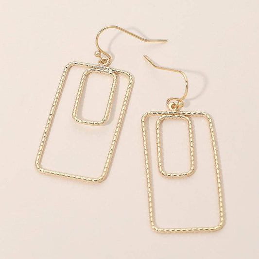 Geometric Rectangle Double Frame Drop Earrings