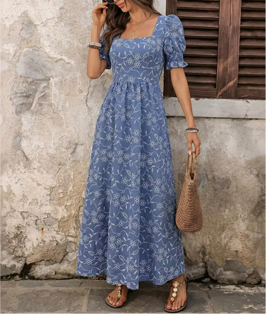 Floral Square Neck Puff Sleeve Maxi Dress Cottagecore