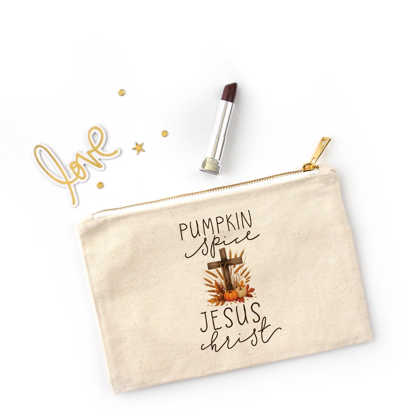 Pumpkin Spice and Jesus Christ accessory pouch