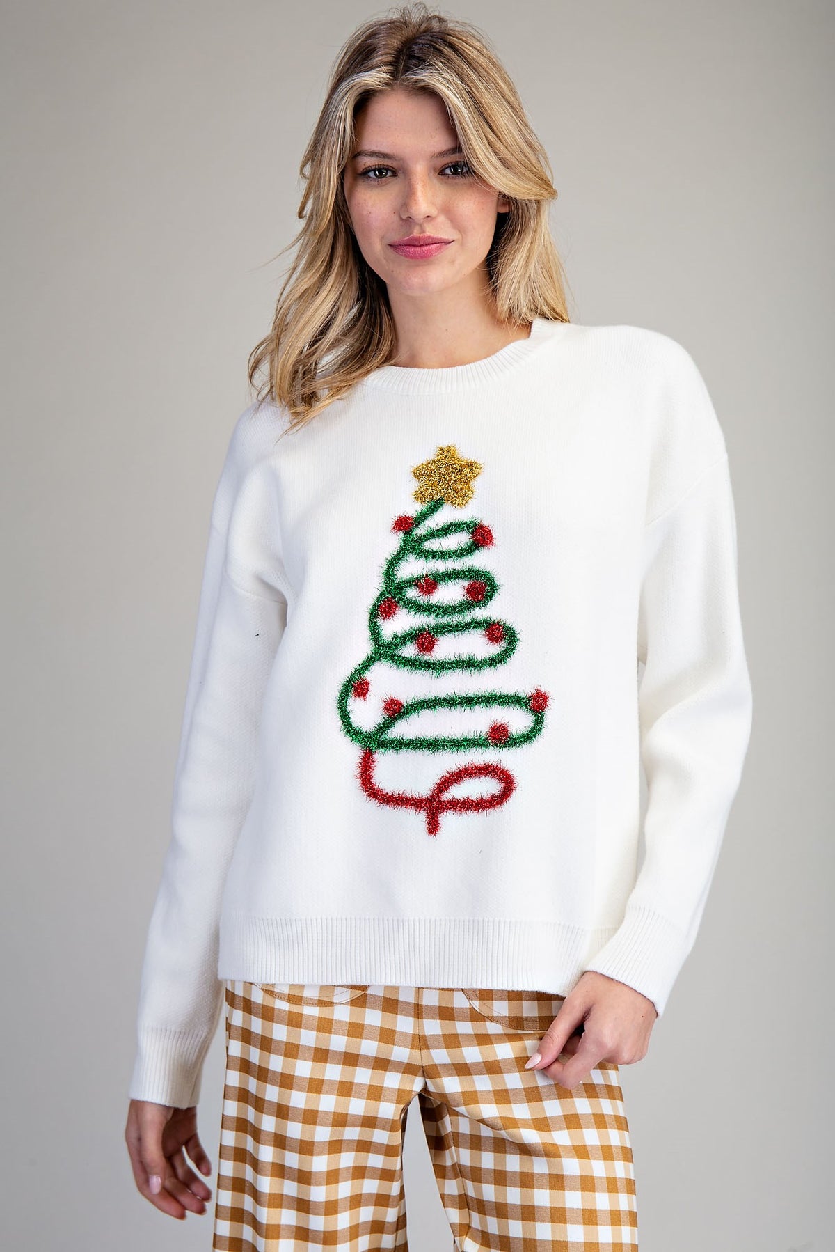 EE:SOME Tinsel Christmas Tree Round Neck Sweater