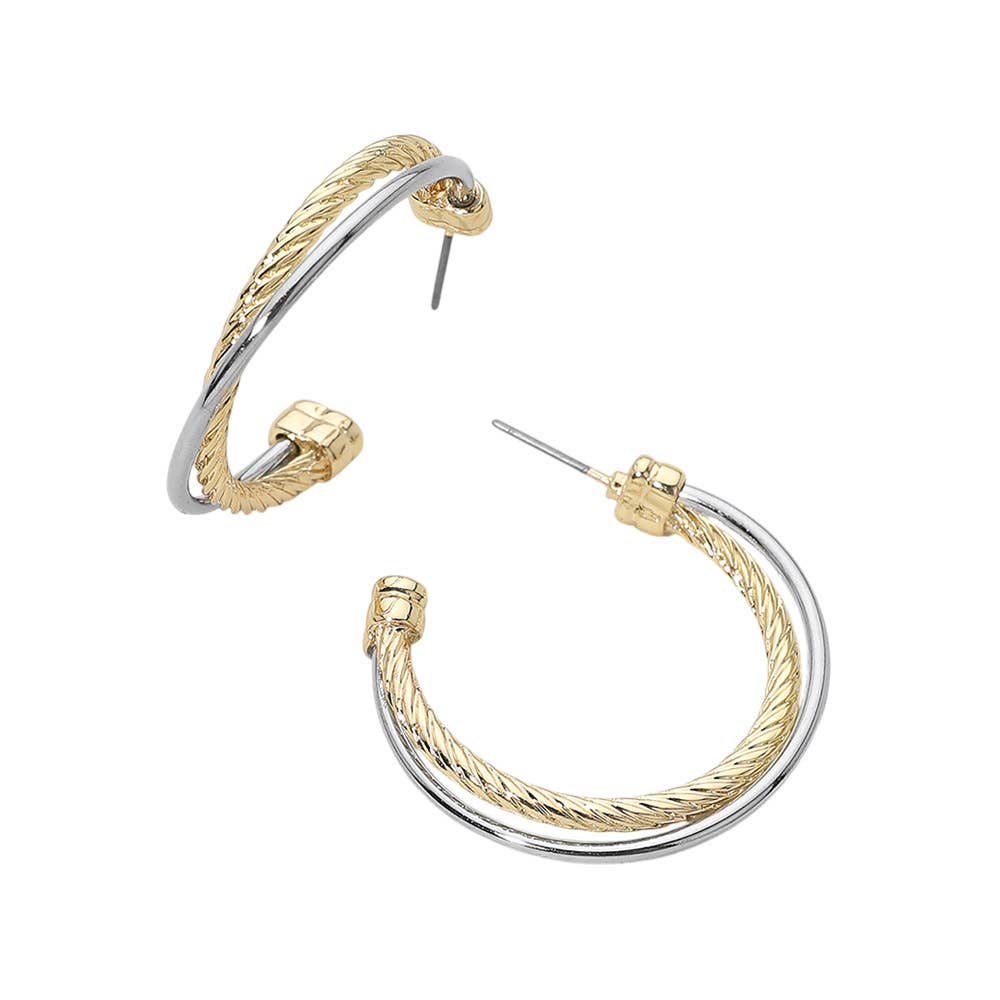 Two Tone Twisted Metal Hoop Earrings
