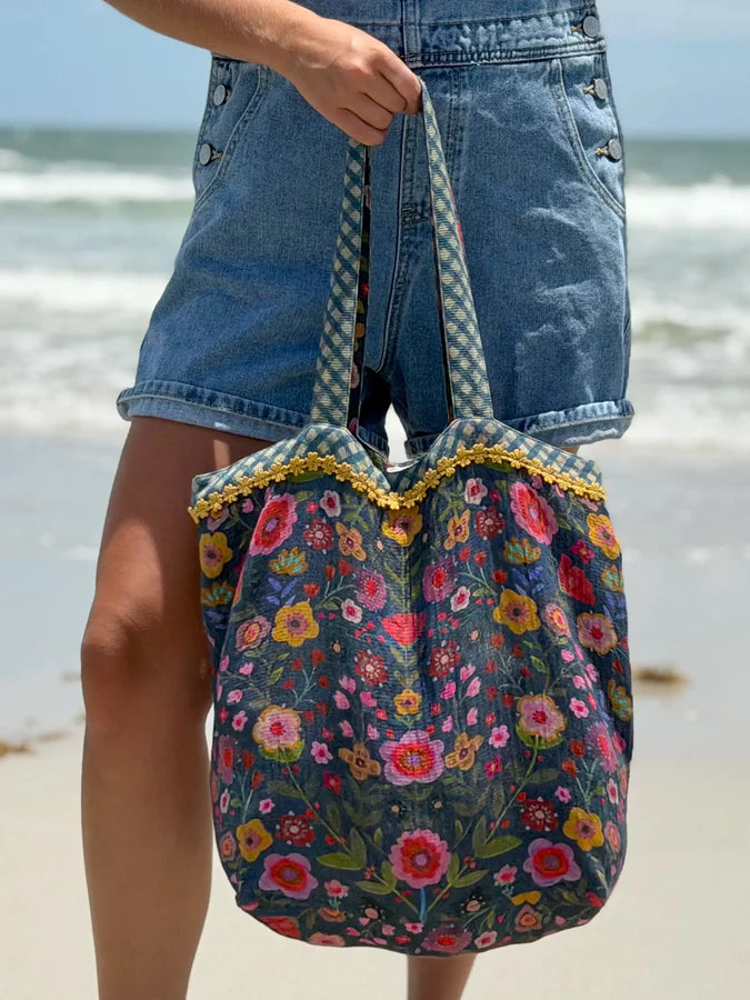 NL Cotton Gauze Reversible Tote Bag - Blue Floral