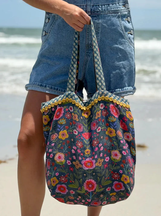 NL Cotton Gauze Reversible Tote Bag - Blue Floral
