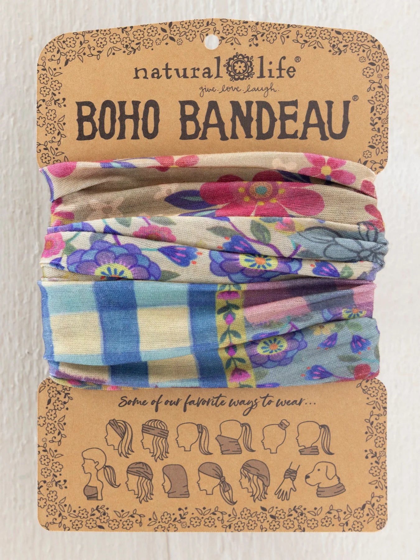 Natural Life Full Boho Bandeau® Headband Gingham Floral Patchwork