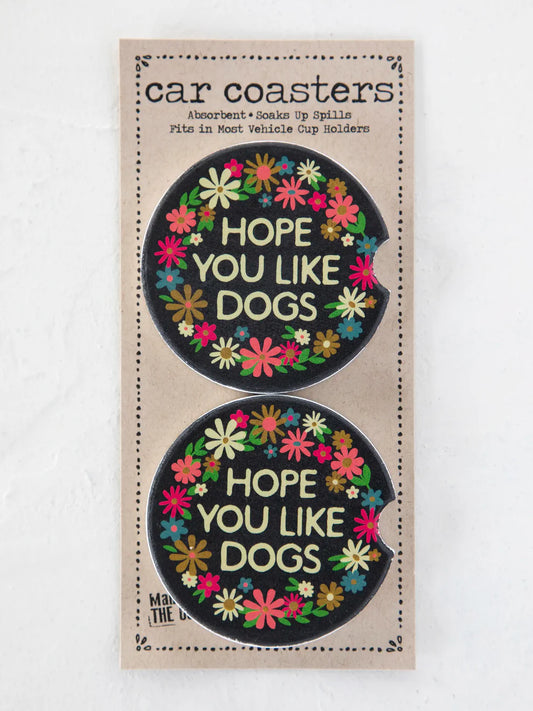 NL Car Coasters, Set of 2 - Hope You Like Dogs