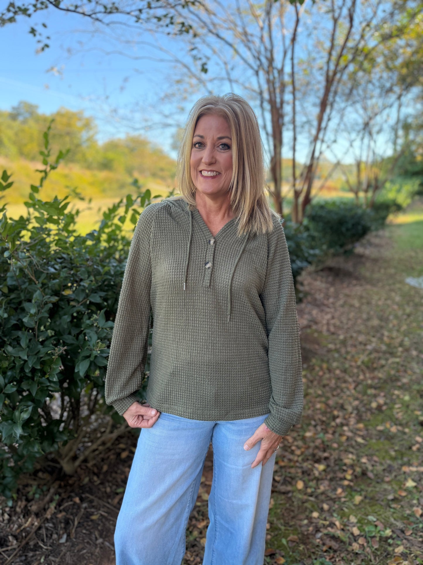 Waffle Hoodie Button Up