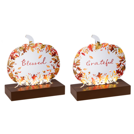 LED Light Up Pumpkin Tabletop Decor - Grateful & Blessed