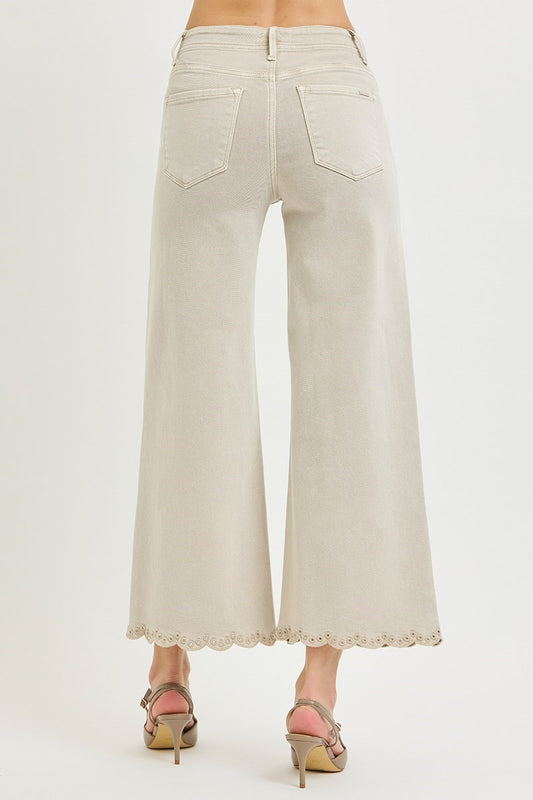 PLUS TUMMY CONTROL HR CROP WIDE EYELET-EMBROIDERED HEM PANTS