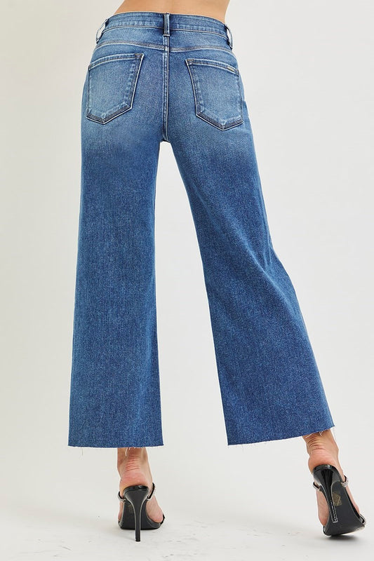 RISEN TUMMY CONTORL HIGH RISE CROP WIDE CREASED JEANS - PLUS