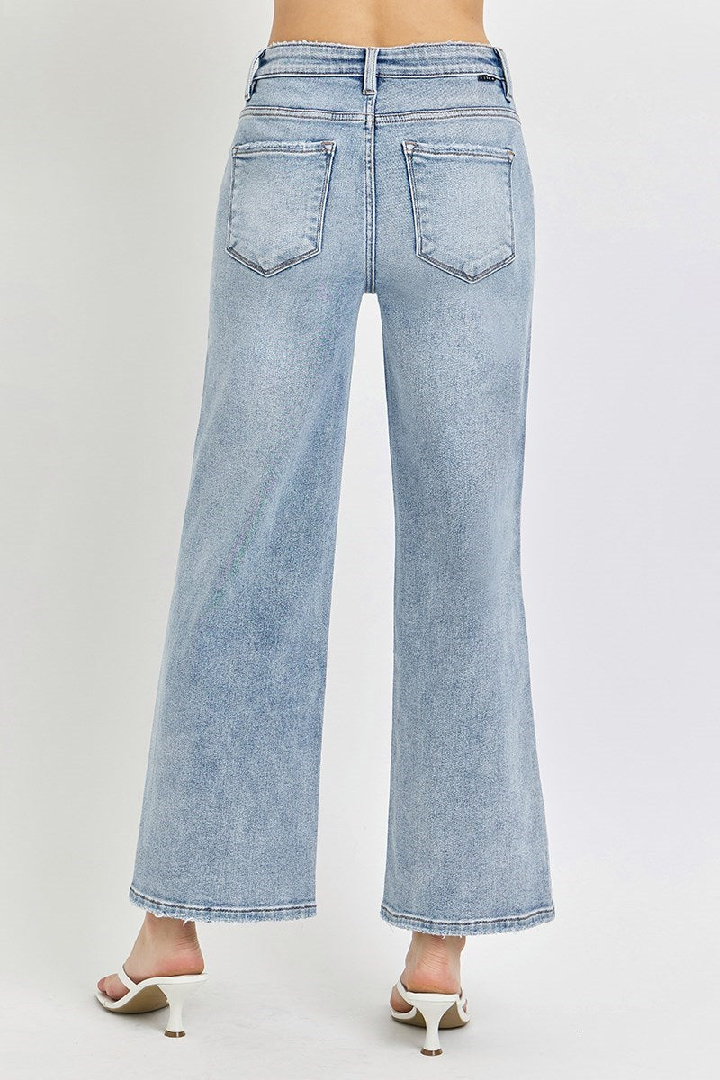 RISEN TUMMY CONTROL HIGH RISE CROP WIDE JEANS 27"
