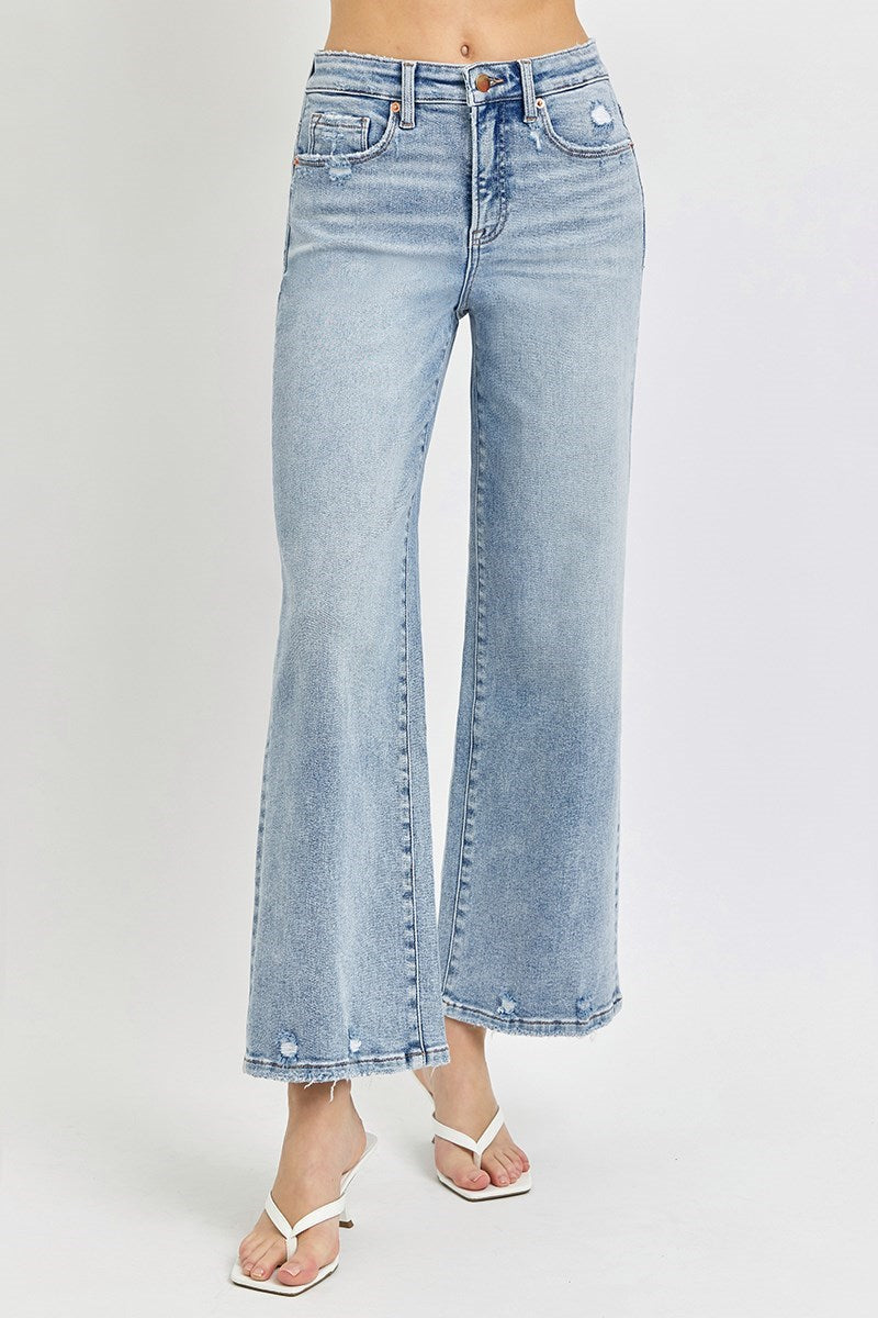 RISEN TUMMY CONTROL HIGH RISE CROP WIDE JEANS 27"