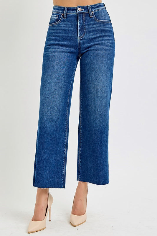 TUMMY CONTROL HIGH RISE WIDE CROP JEANS - DARK