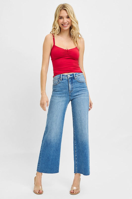 RISEN TUMMY CONTROL HIGH RISE CROP WIDE LEG JEANS