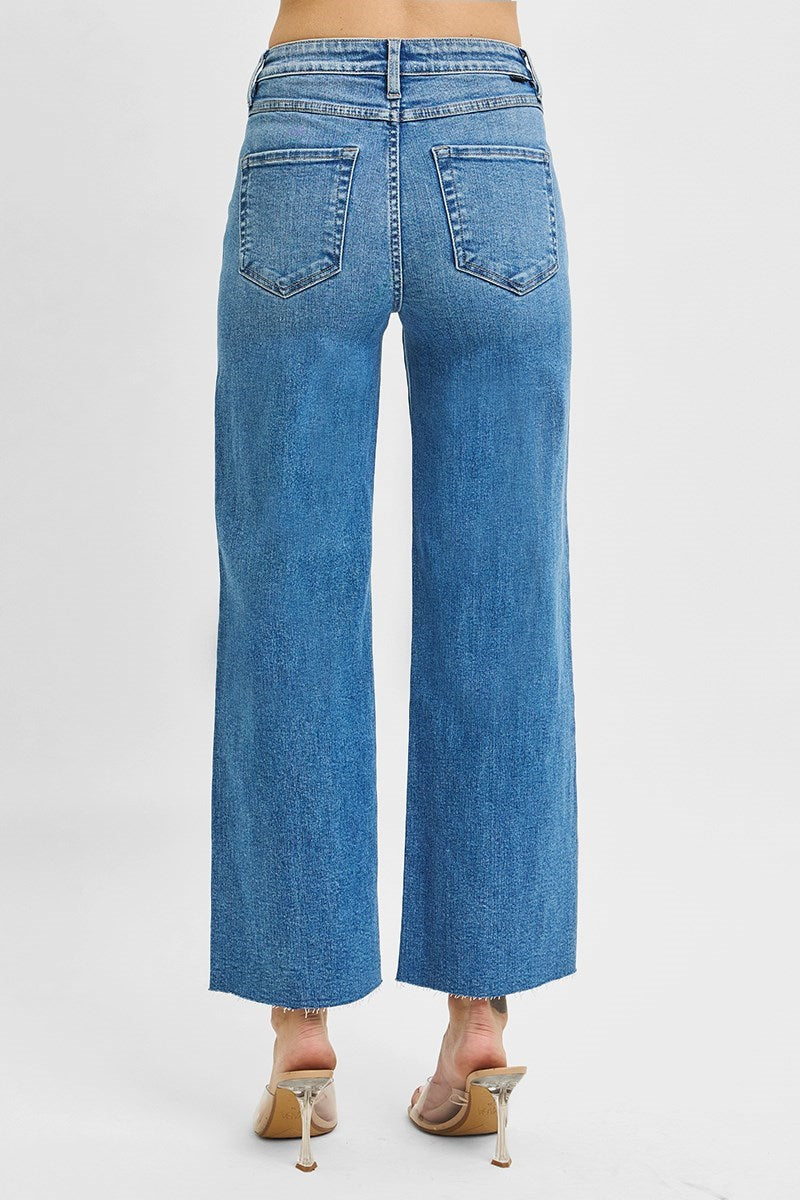 RISEN TUMMY CONTROL HIGH RISE CROP WIDE LEG JEANS