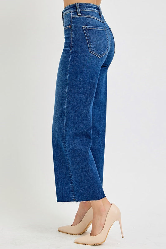 TUMMY CONTROL HIGH RISE WIDE CROP JEANS - DARK