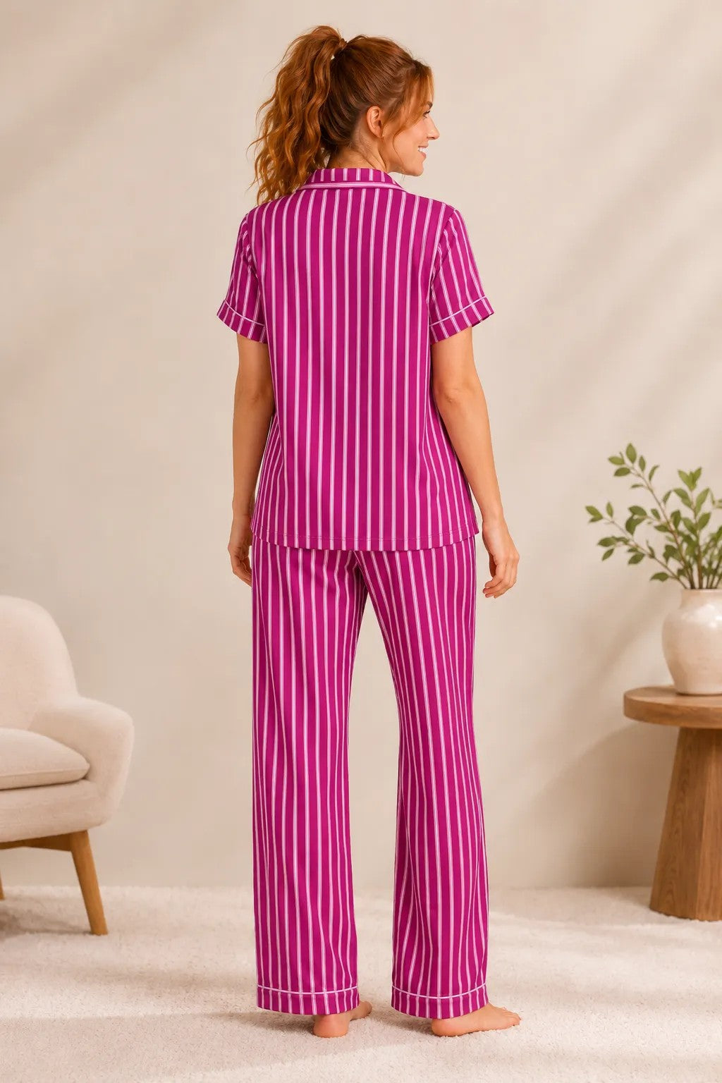 S/S Yummy Top & Pull On PJ Set - Pink Stripe