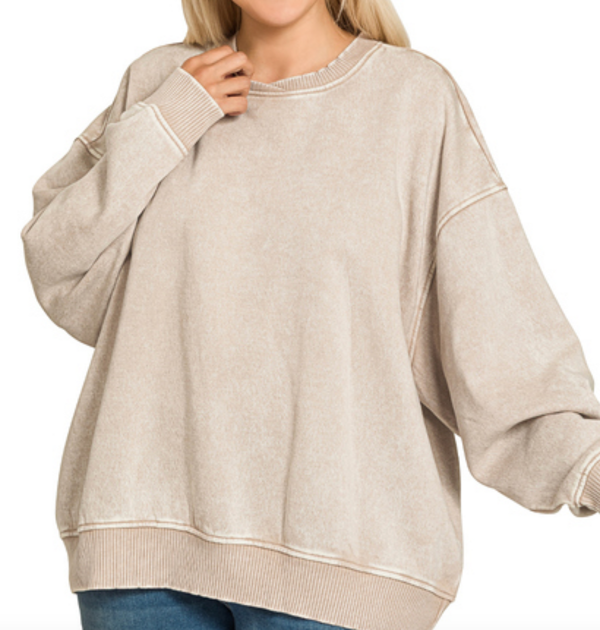 Zenana PLUS ACID WASH OVERSIZED FLEECE PULLOVER