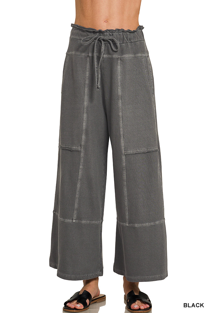 Zenana PLUS FRENCH TERRY WASHED EXPOSED-SEAM WIDE LEG PANTS