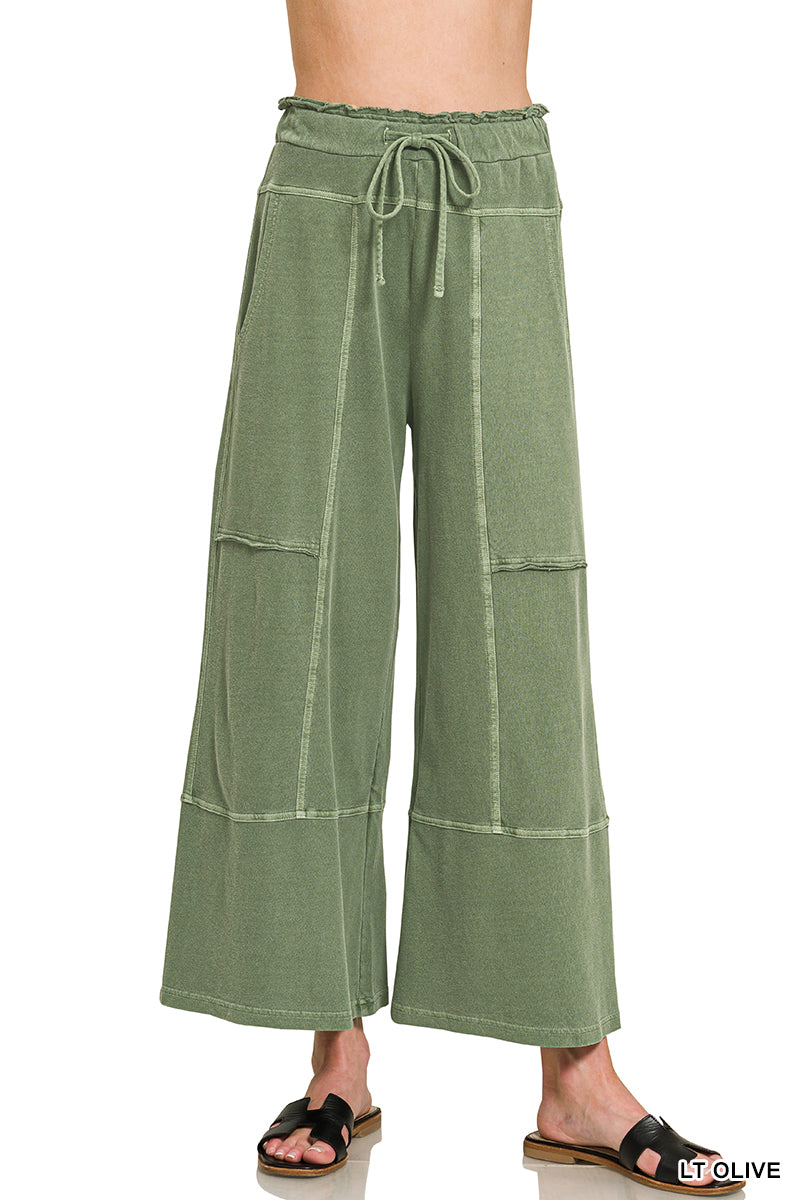 Zenana PLUS FRENCH TERRY WASHED EXPOSED-SEAM WIDE LEG PANTS