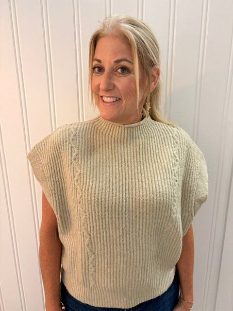 EE:SOME Mock Neck Sleeveless Cropped Sweater - Taupe