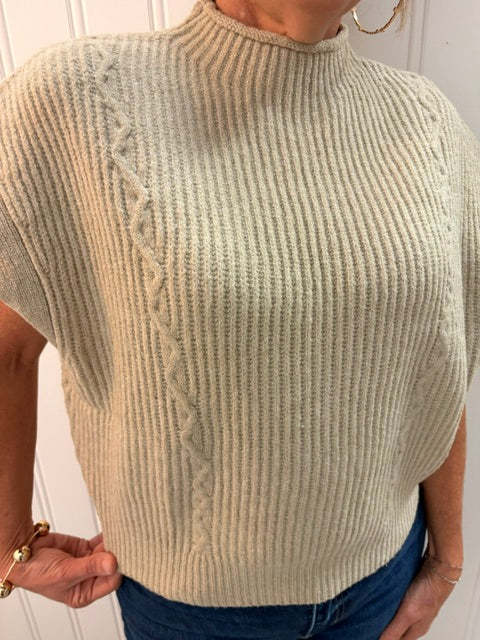 EE:SOME Mock Neck Sleeveless Cropped Sweater - Taupe