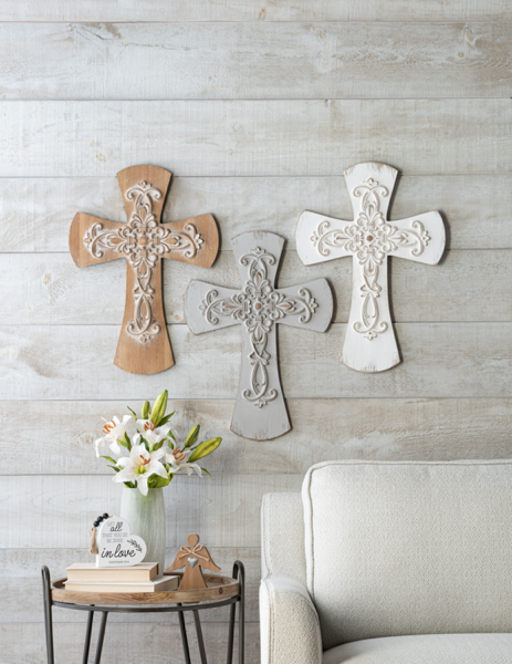 CARVED MEDALLION CROSS WALL