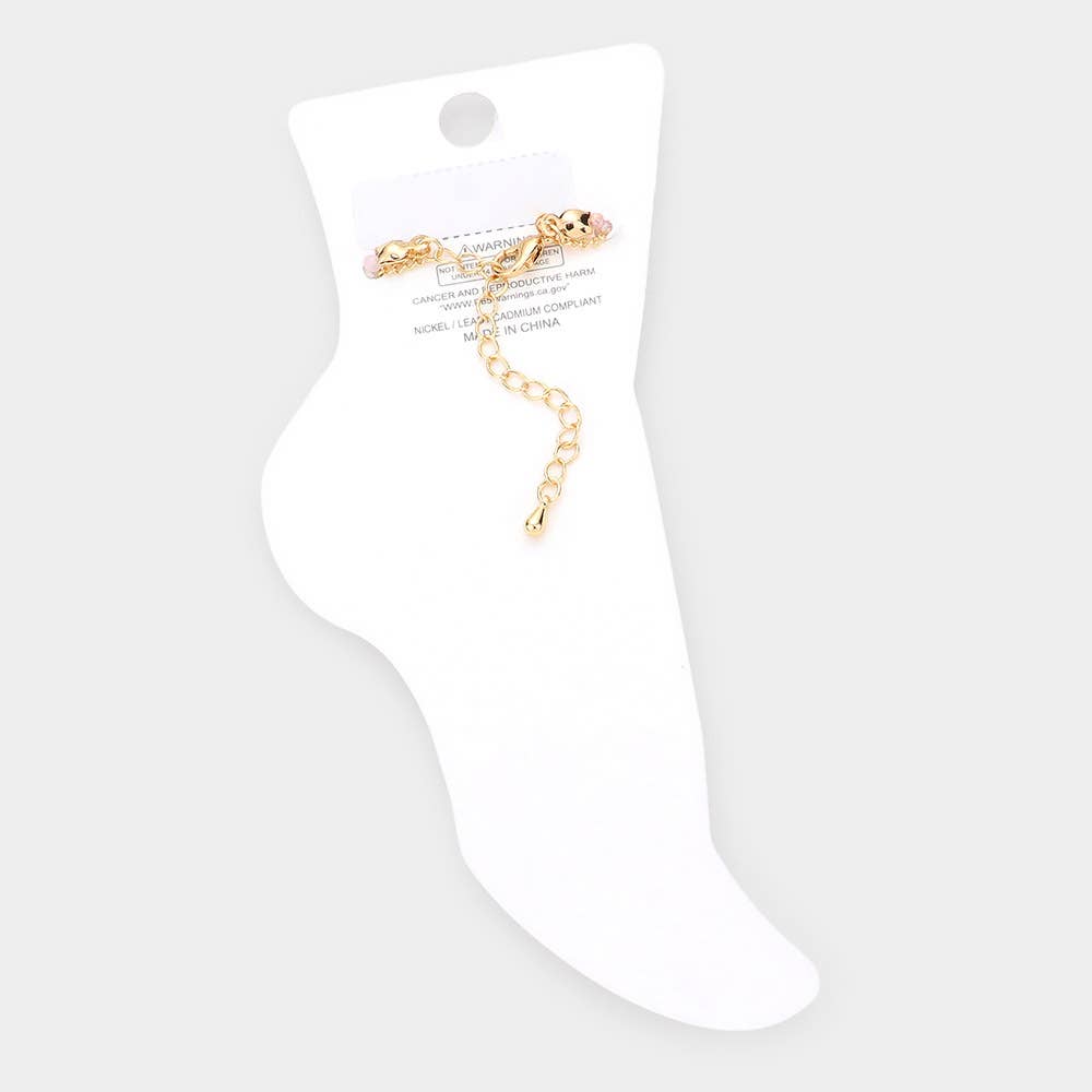 Faceted Beaded Open Metal Oval Link Double Layered Anklet