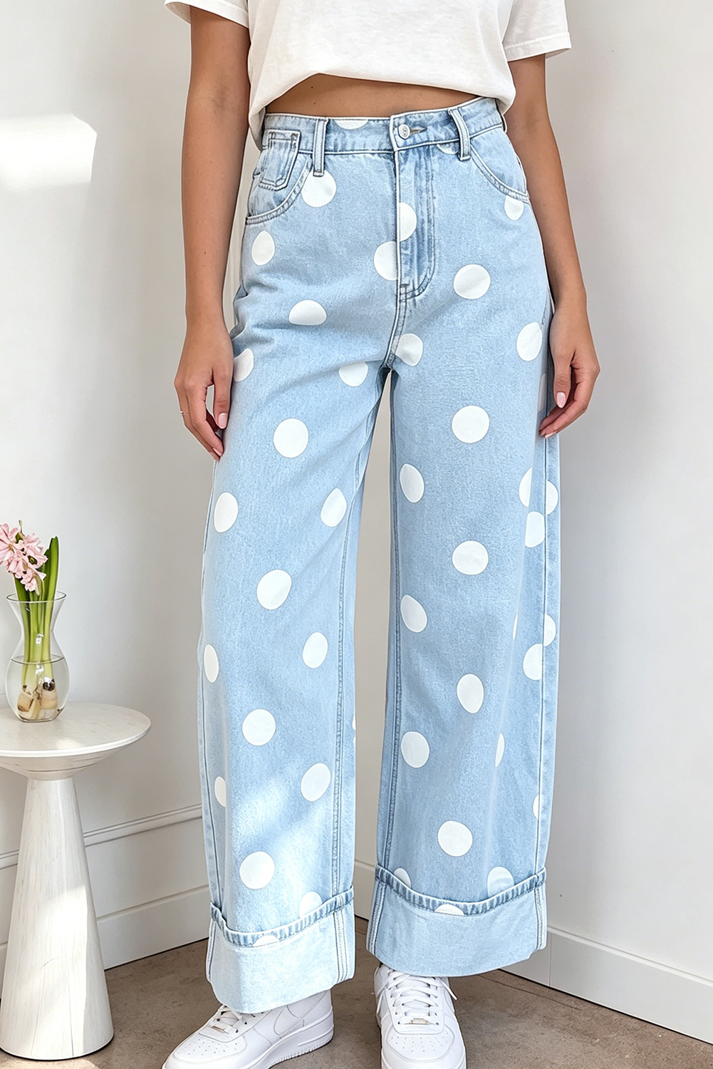 Polka Dot Ankle-Length Regular Casual Jeans