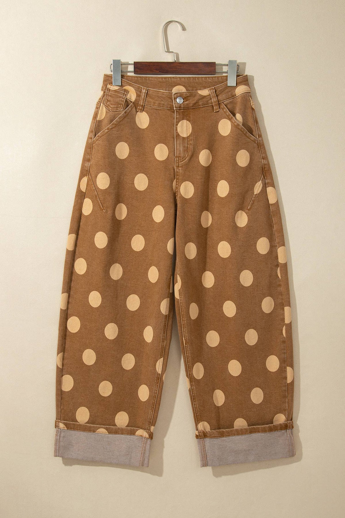 Casual Polka Dot Plus Size Ankle-Length Regular Jeans: Brown