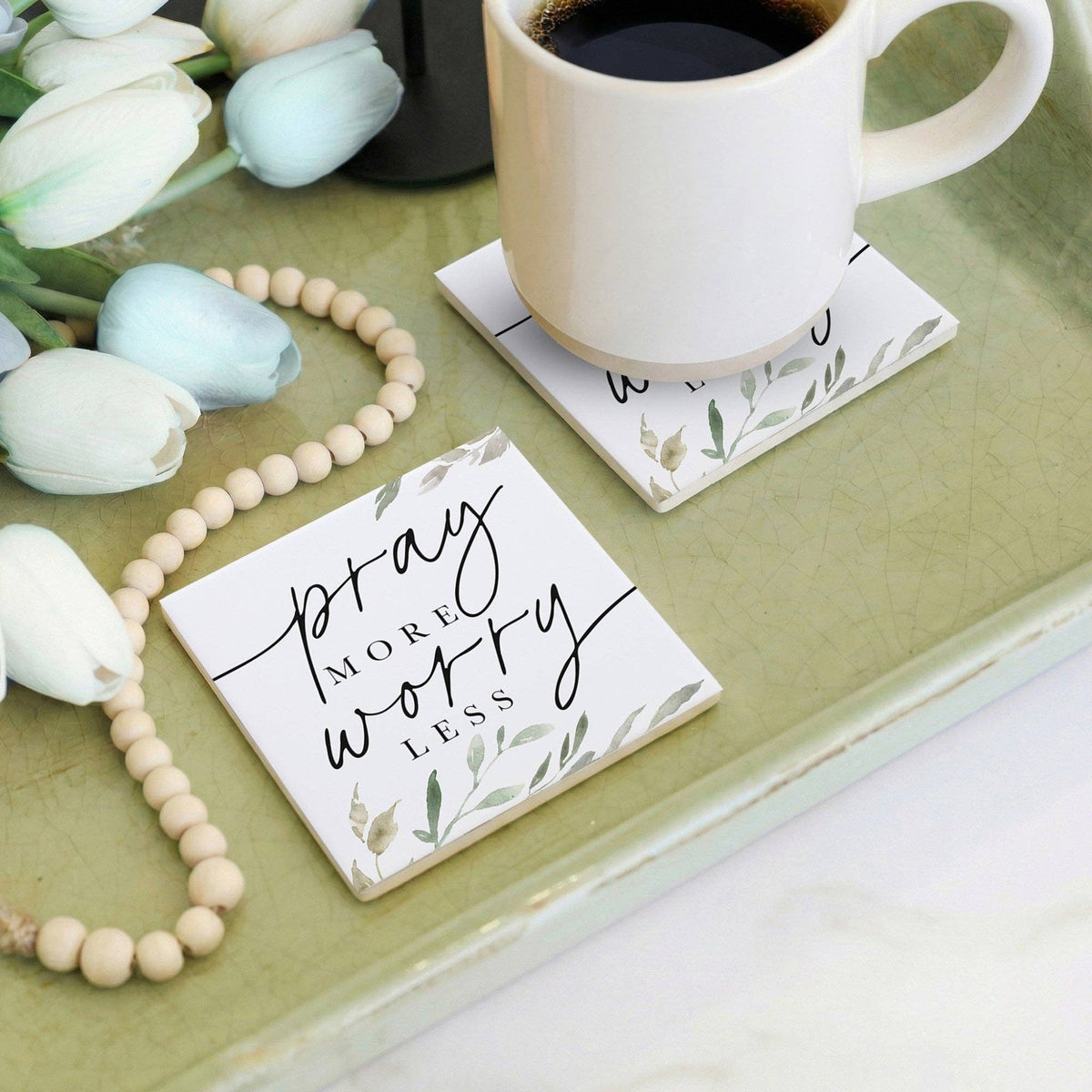 Pray More Worry - Ceramic Coaster Squares