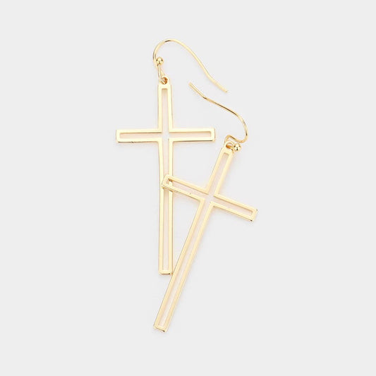 Cut Out Metal Cross Dangle Earrings