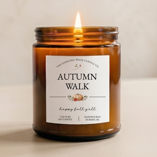Autumn Walk Fall Soy Candle in Amber Glass Jar