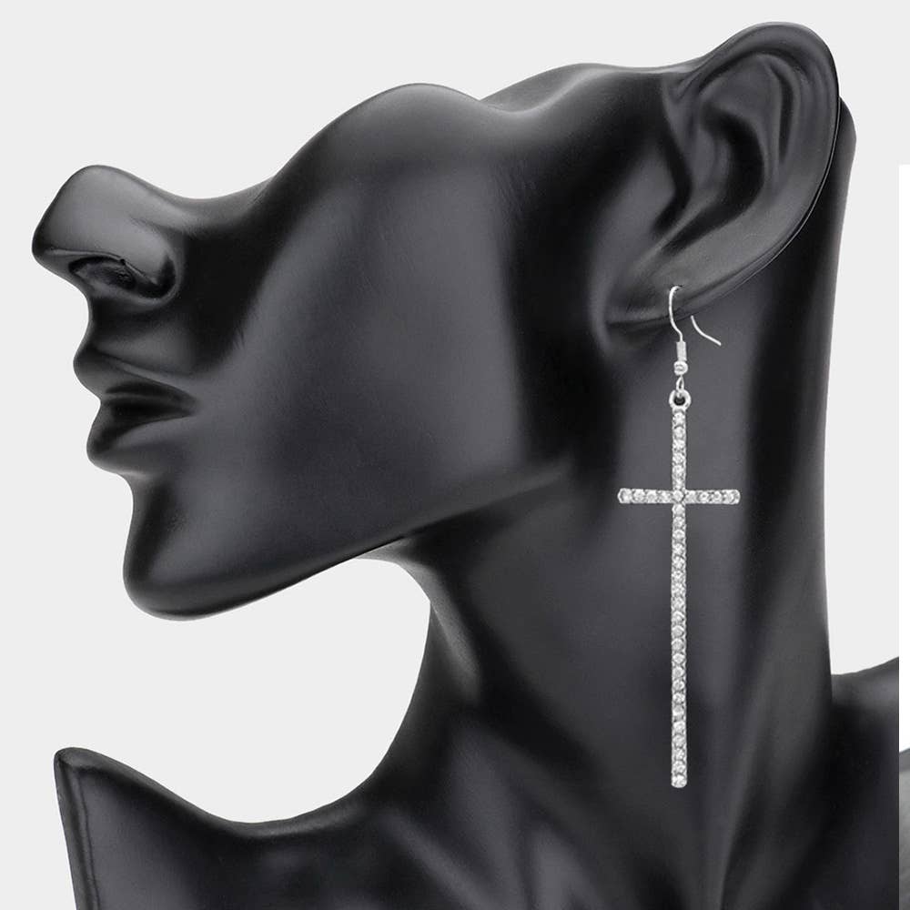 Crystal Embellished Cross Dangle Earrings