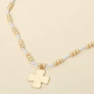 Brushed Hammered Mini Cross Necklace