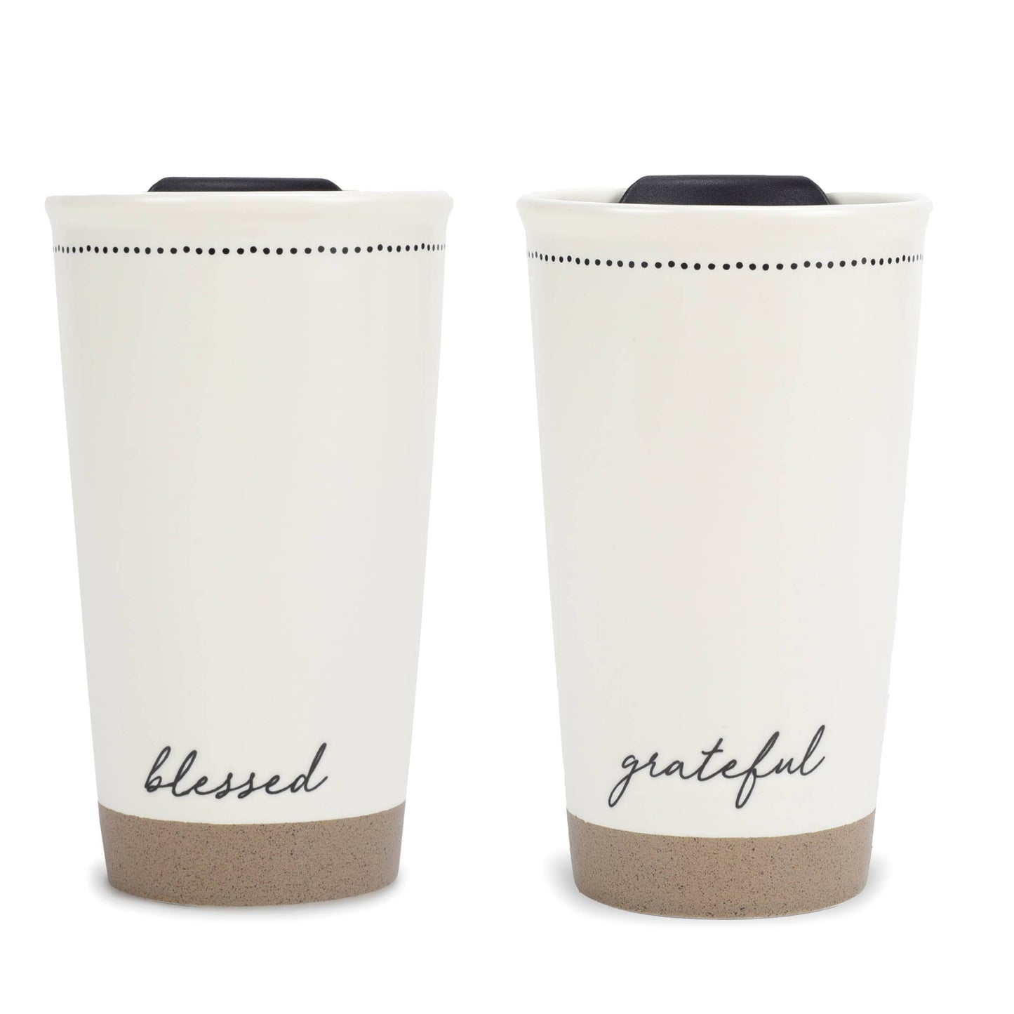 Travel Tumbler Blessed/Grateful White 12 oz Ceramic